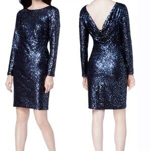 NWT Calvin Klein Women's Sequin Sheath Dress Long Sleeve Dark Blue Size 2